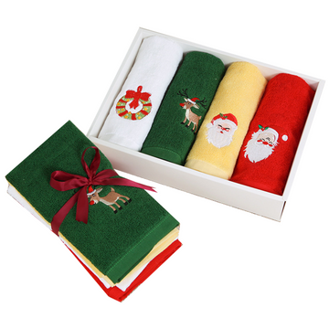 Emballage de noël 1 lot de 4 pièces serviette de noël pur coton coffret cadeau serviette créative serviettes douces pour la maison